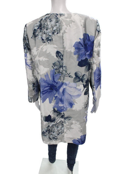 Preston And York Women Gray Floral Overcoat 100% Polyester Long Sleeve Size 16
