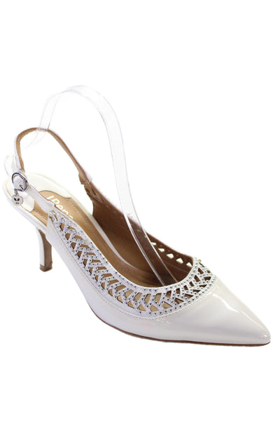 J.Renee Womens Studded Pointed Toe Slingbacks Heels Shoes White Size 9.5M