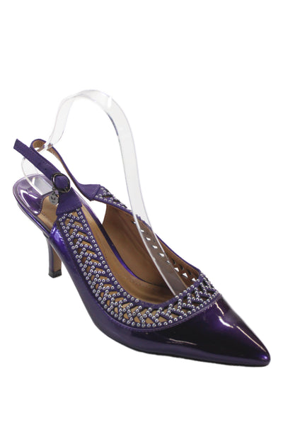 J. Renee Womens Studded Pointed Toe Slingbacks Heels Shoes Purple Size 9.5M