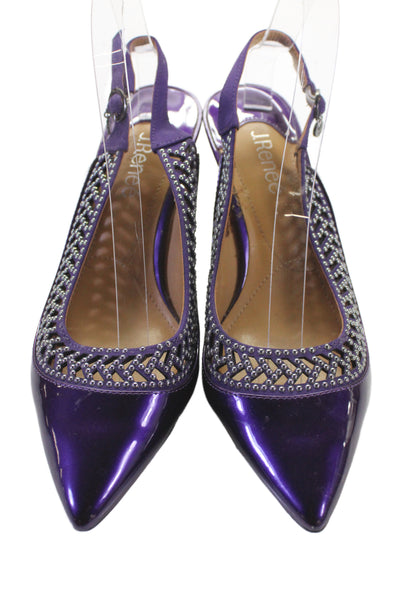 J. Renee Womens Studded Pointed Toe Slingbacks Heels Shoes Purple Size 9.5M