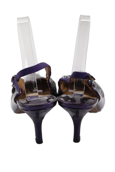 J. Renee Womens Studded Pointed Toe Slingbacks Heels Shoes Purple Size 9.5M
