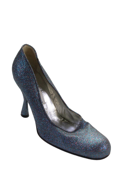 Dolce and Gabbana Womens Leather Glitter Spool Pump Heels Blue Purple Size 9