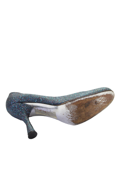 Dolce and Gabbana Womens Leather Glitter Spool Pump Heels Blue Purple Size 9