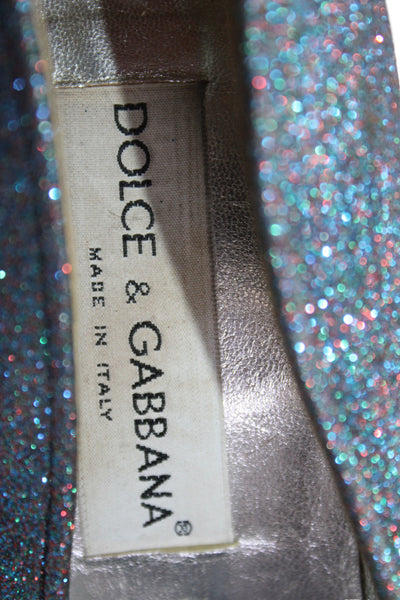 Dolce and Gabbana Womens Leather Glitter Spool Pump Heels Blue Purple Size 9