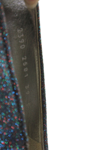 Dolce and Gabbana Womens Leather Glitter Spool Pump Heels Blue Purple Size 9