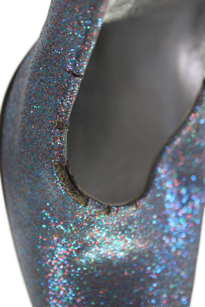 Dolce and Gabbana Womens Leather Glitter Spool Pump Heels Blue Purple Size 9