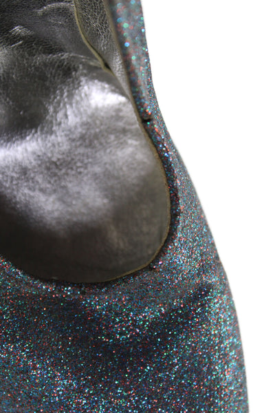 Dolce and Gabbana Womens Leather Glitter Spool Pump Heels Blue Purple Size 9