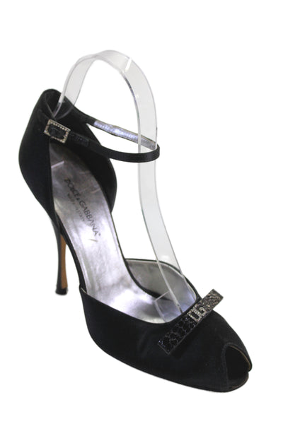 Dolce and Gabbana Womens Leather Suede Stiletto High Heels Black Size 9