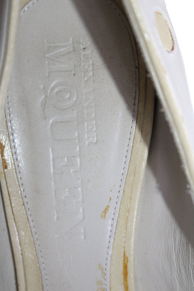 Alexander McQueen Womens Leather Polka Dot Wooden Platform Heels Beige Size 10