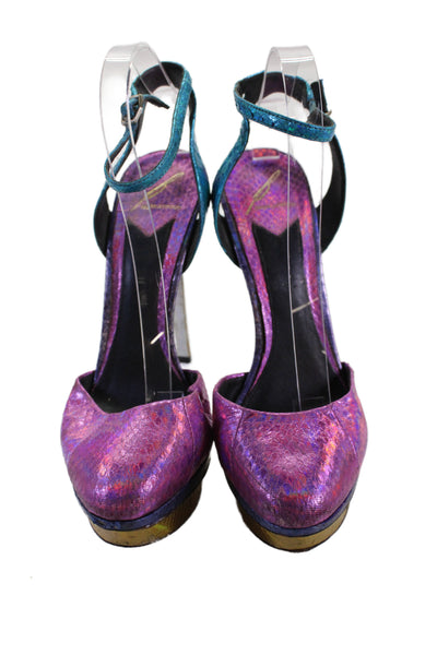 Brian Atwood Womens Leather Snakeskin Colorblock Platform Heels Pink Size 9