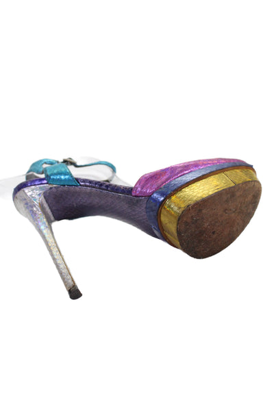 Brian Atwood Womens Leather Snakeskin Colorblock Platform Heels Pink Size 9