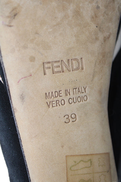 Fendi Womens Leather Suede High Stiletto Platform Heels Black Gold Size 9