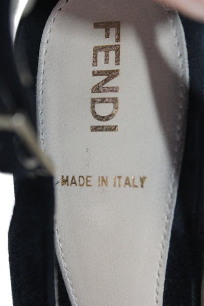 Fendi Womens Leather Suede High Stiletto Platform Heels Black Gold Size 9