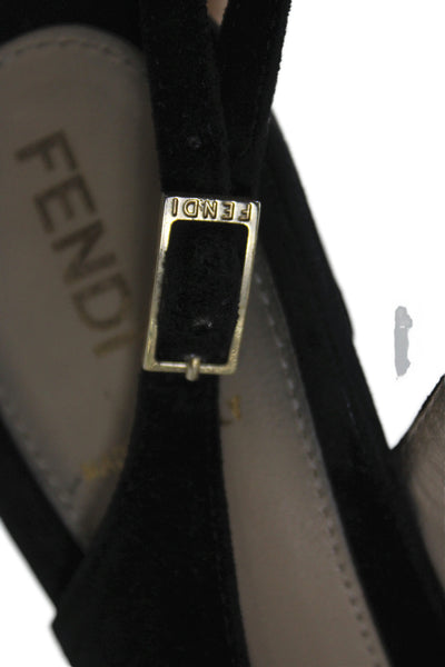 Fendi Womens Leather Suede High Stiletto Platform Heels Black Gold Size 9