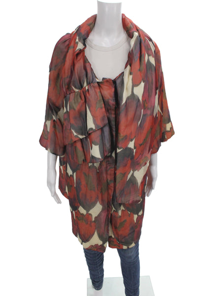 Moschino Womens Kimono Cape Multicolor Floral Silk 3/4 Sleeve Size 42