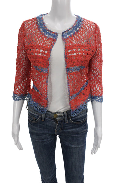 Save The Queen Women Blue Striped Cotton Cardigan Round Neck 3/4 Sleeve Size L
