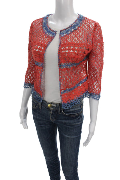 Save The Queen Women Blue Striped Cotton Cardigan Round Neck 3/4 Sleeve Size L