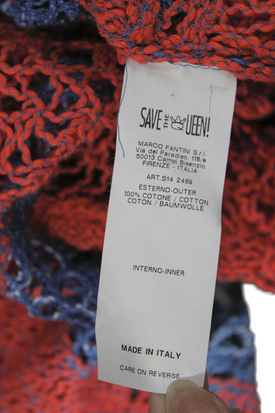 Save The Queen Women Blue Striped Cotton Cardigan Round Neck 3/4 Sleeve Size L