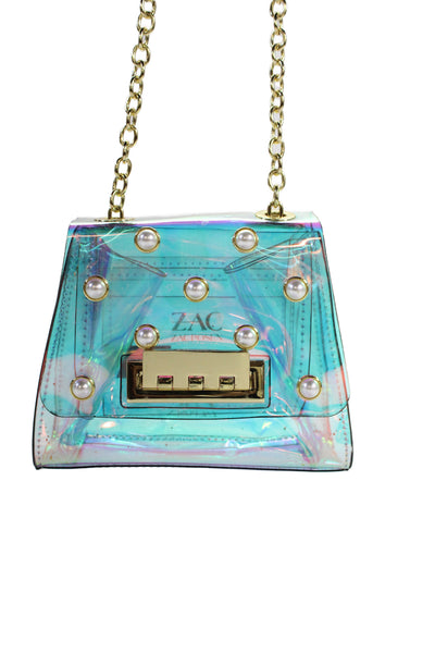 ZAC Zac Posen Womens Clear Iridescent Faux Pearl Mini Crossbody Handbag