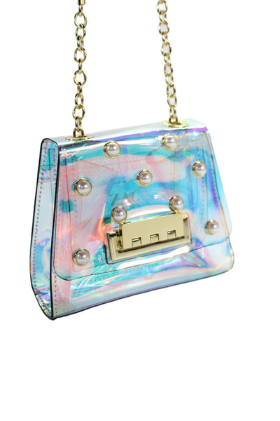 ZAC Zac Posen Womens Clear Iridescent Faux Pearl Mini Crossbody Handbag