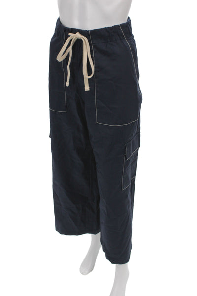 Banana Republic Women Ankle Cargo Pants Blue Drawstring Size M