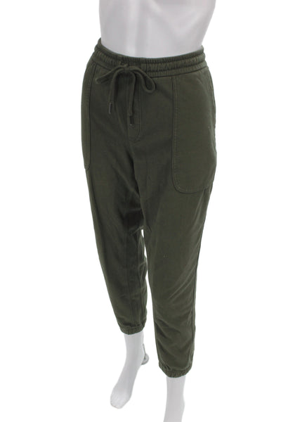 Athleta Womens Cotton Drawstring Tied Jogger Sweatpants Green Size L