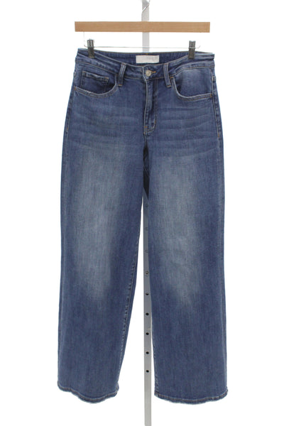 Vervet Women Wide Leg Jeans Blue Mid Rise Button Cotton Casual Size 28