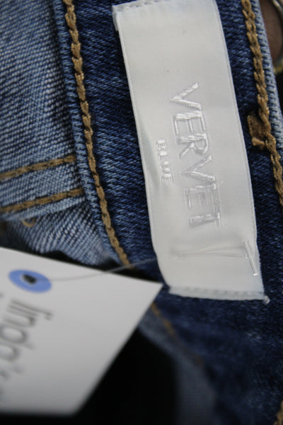 Vervet Women Wide Leg Jeans Blue Mid Rise Button Cotton Casual Size 28