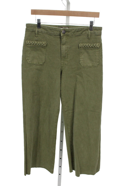 KUT from the Kloth Womens Cropped Solid Green Cotton Button Pants Size 6