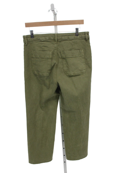 KUT from the Kloth Womens Cropped Solid Green Cotton Button Pants Size 6