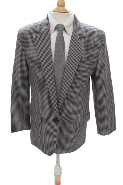 MNG Women Gray Plaid Basic Jacket Blazer Button Long Sleeve Polyester Size S