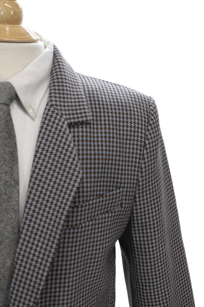MNG Women Gray Plaid Basic Jacket Blazer Button Long Sleeve Polyester Size S