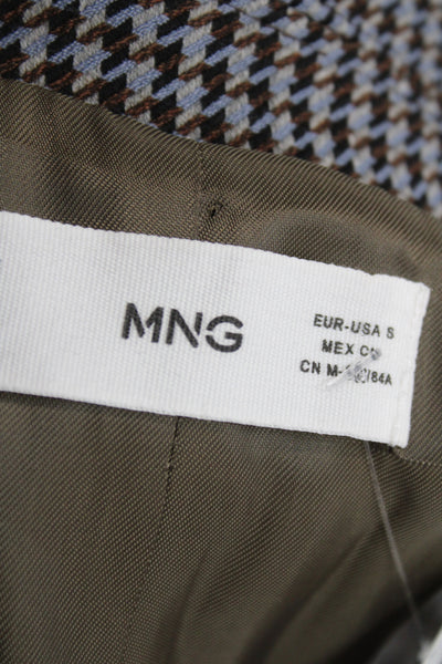 MNG Women Gray Plaid Basic Jacket Blazer Button Long Sleeve Polyester Size S