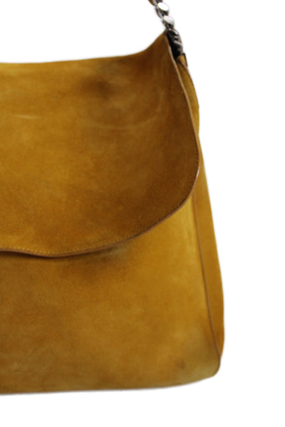 Celine Womens Medium Suede Gourmette Shoulder Handbag Yellow