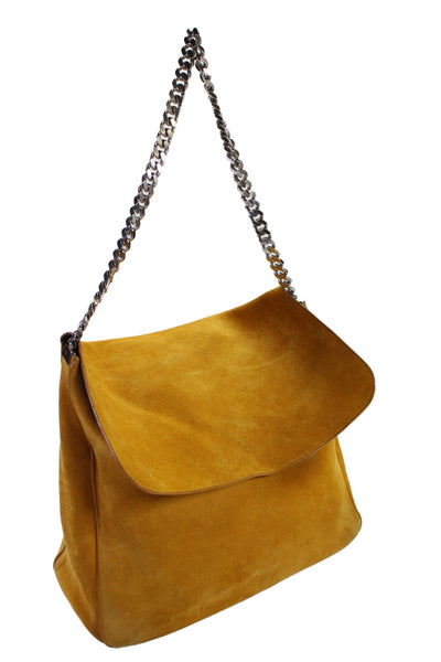 Celine Womens Medium Suede Gourmette Shoulder Handbag Yellow