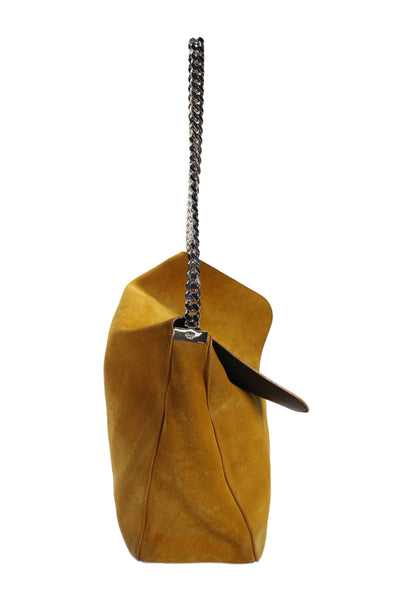 Celine Womens Medium Suede Gourmette Shoulder Handbag Yellow