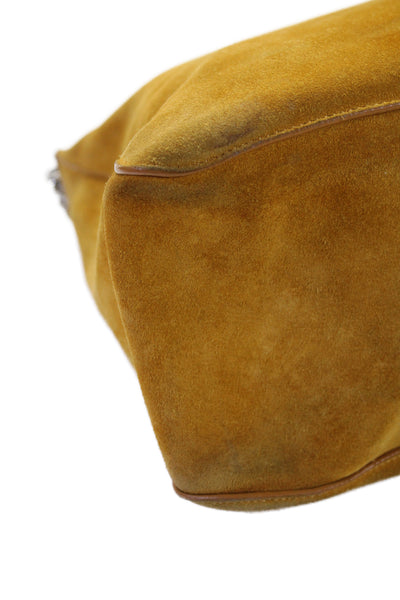 Celine Womens Medium Suede Gourmette Shoulder Handbag Yellow