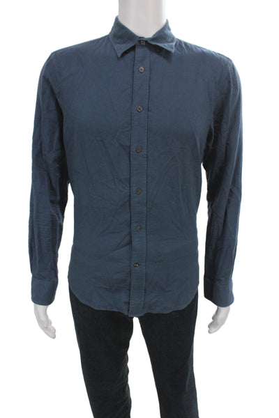 Club Monaco Mens Button Front Long Sleeve Collared Shirt Blue Cotton Size Medium