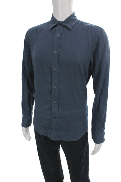 Club Monaco Mens Button Front Long Sleeve Collared Shirt Blue Cotton Size Medium