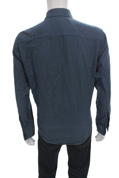 Club Monaco Mens Button Front Long Sleeve Collared Shirt Blue Cotton Size Medium