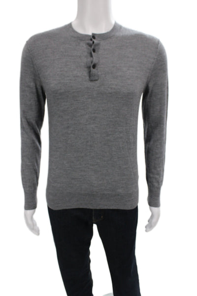 Club Monaco Mens Henley Merino Wool Gray Sweater Size M