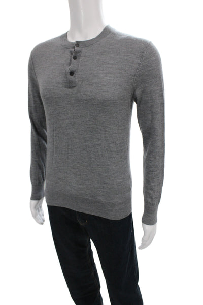 Club Monaco Mens Henley Merino Wool Gray Sweater Size M