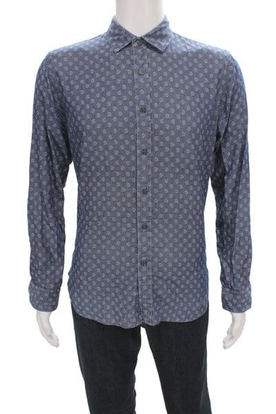 Brooks Brothers Red Fleece Mens Button Front Collared Paisley Shirt Blue Medium