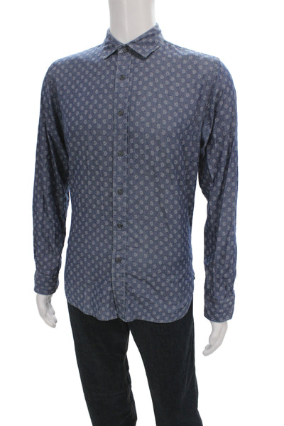 Brooks Brothers Red Fleece Mens Button Front Collared Paisley Shirt Blue Medium