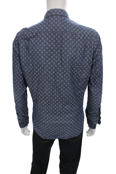 Brooks Brothers Red Fleece Mens Button Front Collared Paisley Shirt Blue Medium