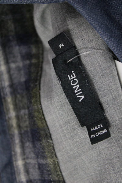 Vince Mens Button Front Long Sleeve Collared Plaid Shirt Blue Size Medium