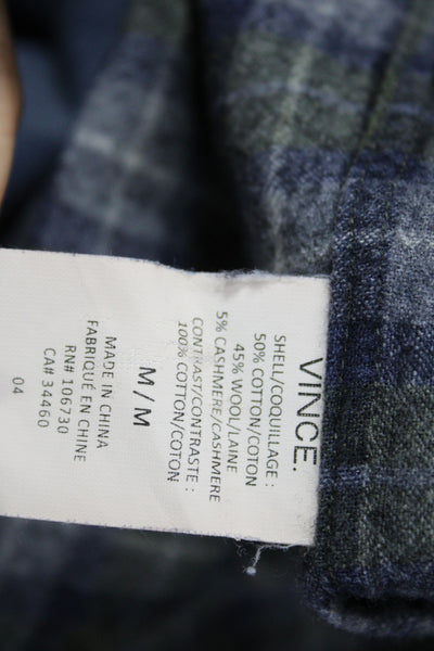 Vince Mens Button Front Long Sleeve Collared Plaid Shirt Blue Size Medium
