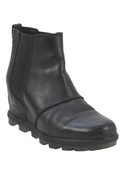 Sorel Womens Leather Platform Heel Combat Boots Black Size 6