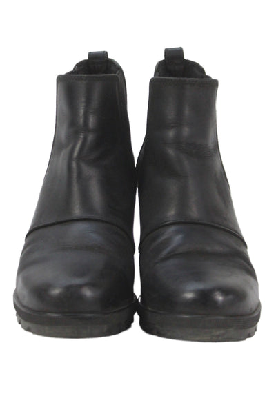 Sorel Womens Leather Platform Heel Combat Boots Black Size 6