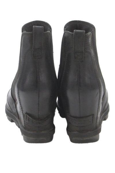 Sorel Womens Leather Platform Heel Combat Boots Black Size 6